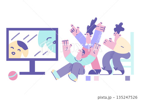 Happy children watch TV at home together 135247526