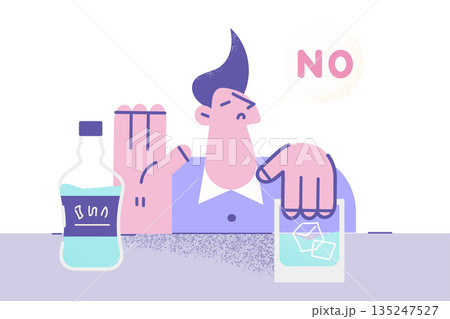 Young man refuse from alcohol drink at bar 135247527