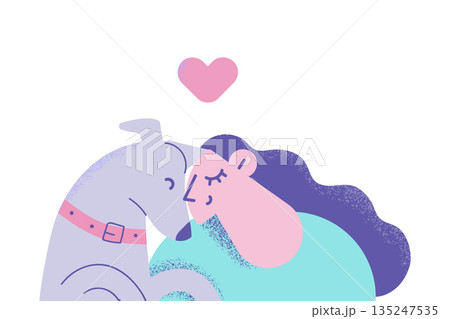 Happy woman hug dog show love and care 135247535
