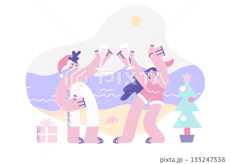 Happy couple celebrate New Year on tropical resort 135247538