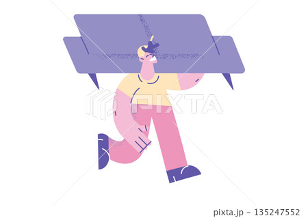 Happy courier deliver sofa to client 135247552