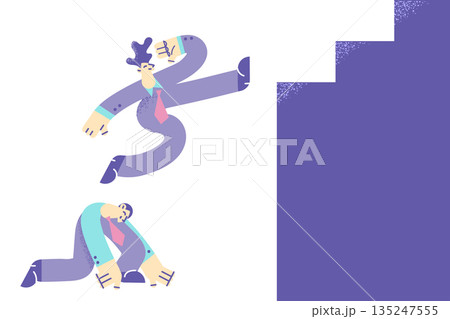 Male employee jump over colleague as stepping stone Male employee jump over colleague as stepping stone 135247555
