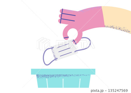 Person throw away facemask wish covid-19 end 135247569