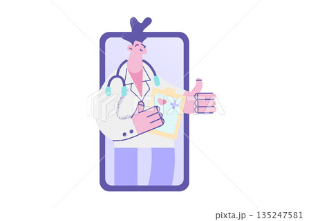 Smiling doctor show thumb up recommend good service 135247581