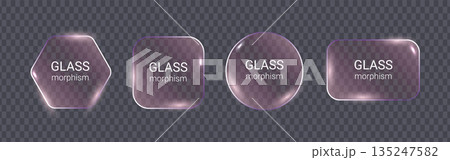 Violet Glassmorphism UI Shapes Set On Transparent Background 135247582