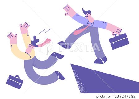 Angry businessman punch colleague off cliff Angry businessman punch colleague off cliff 135247585