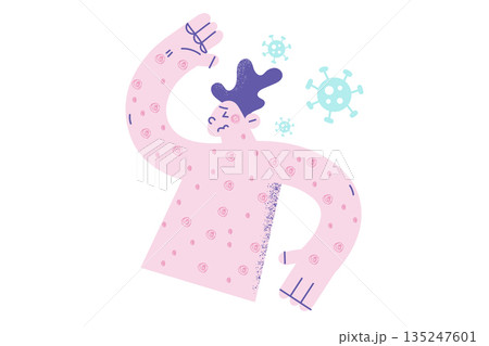 Unhealthy man covered in sports suffer from measles 135247601