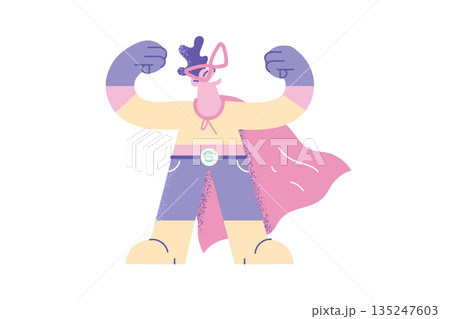 Smiling guy in superhero costume celebrate victory Smiling guy in superhero costume celebrate victory 135247603