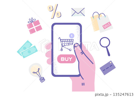 Person use smartphone shopping or selling online 135247613