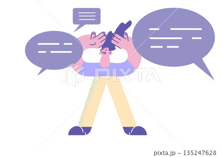 Anxious man distressed with notifications on internet 135247628