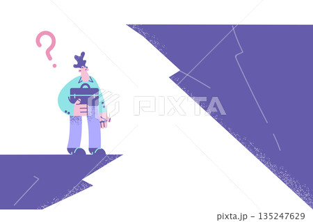 Businessman on edge of rock think of business risks 135247629