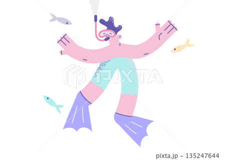 Happy guy in scuba snorkeling under water 135247644