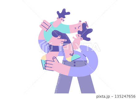 Loving father hold in arms small son child 135247656