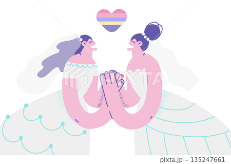 Happy lesbian brides celebrate homosexual wedding 135247661