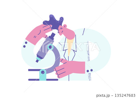 Man scientist look in microscope make experiments Man scientist look in microscope make experiments 135247683