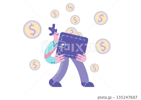 Happy businessman hold wallet full of money Happy businessman hold wallet full of money 135247687