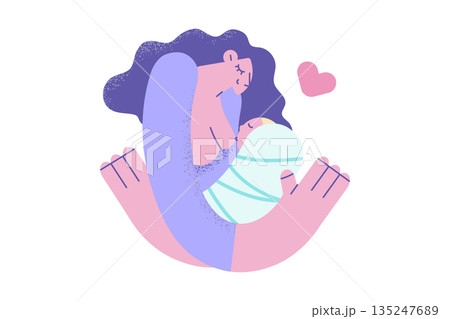 Caring mother breastfeeding newborn baby Caring mother breastfeeding newborn baby 135247689