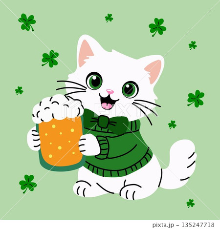 Happy Cat in Green with Beer for St Patricks Day Celebration Happy Cat in Green with Beer for St Patricks Day Celebration 135247718