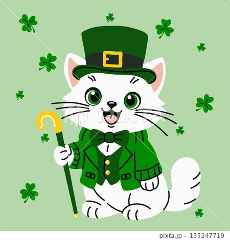St. Patricks Day Cat in Green Suit and Top Hat with Shamrocks St. Patricks Day Cat in Green Suit and Top Hat with Shamrocks 135247719