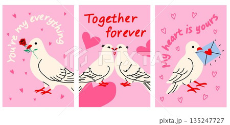 Heartfelt Love Bird Illustrations with Sweet Valentine Messages 135247727