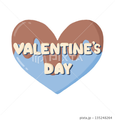 バレンタインデーの文字とチョコレートのかかった青色のハート 135248264