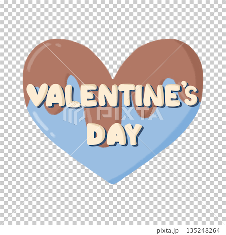 情人節字樣和一顆巧克力包裹的藍色心形 135248264