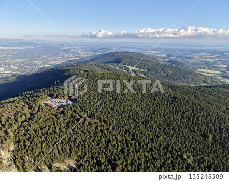 Elevated Viewpoint Surrounded By Evergreen Trees With Trails And Wildlife Preservation Signs 135248309