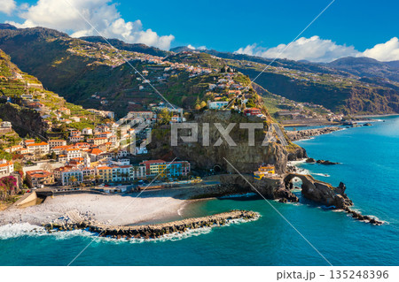 Panoramic view of the small village of Ponta do Sol, near Funchal. Madeira Island, Portugal 135248396