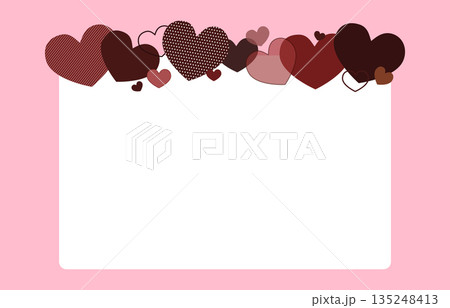 ブラウンの色々なハートのフレーム白背景ベクターイラスト素材【横長】 135248413
