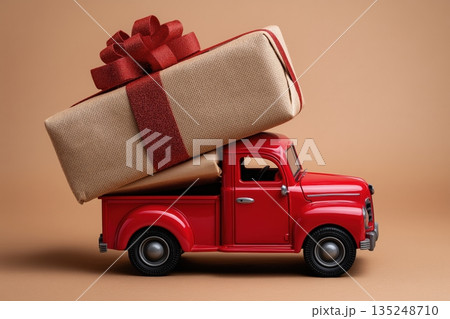 Overloaded Delivery Truck with Festive Gift Package Overloaded Delivery Truck with Festive Gift Package 135248710