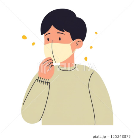 花粉症に悩むマスク姿の男性イラスト 135248875