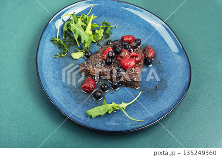 Hot Baked Meat Dish on Plate 135249360