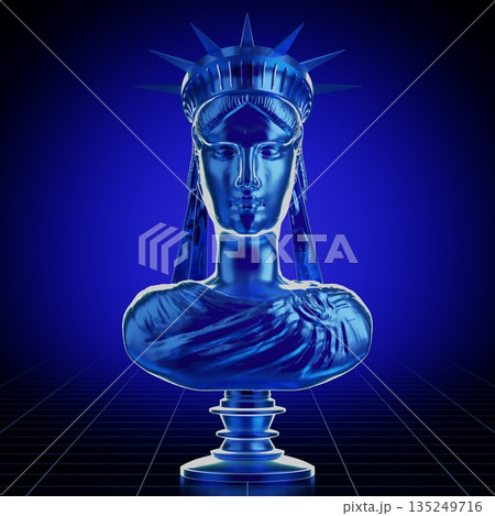 Blue Statue of Liberty sculpture - front view - 3D illustration Blue Statue of Liberty sculpture - front view - 3D illustration 135249716