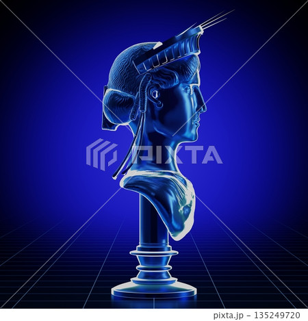Blue Statue of Liberty sculpture - side view - 3D illustration 135249720