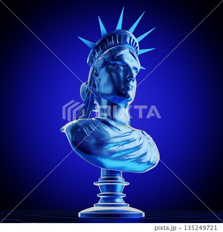 Blue Statue of Liberty sculpture - 3D illustration 135249721
