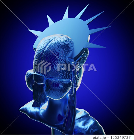 Blue Statue of Liberty sculpture - 3D illustration 135249727