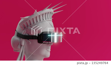 Statue of Liberty with VR glasses - 3D illustration 135249764
