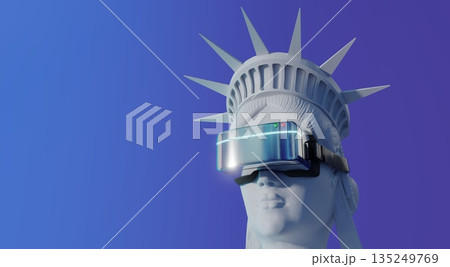 Statue of Liberty with VR glasses - 3D illustration Statue of Liberty with VR glasses - 3D illustration 135249769