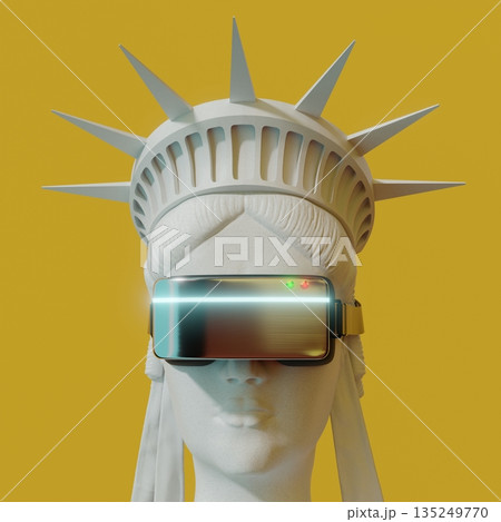 Statue of Liberty with VR glasses - 3D illustration 135249770