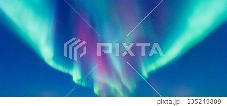 Spectacular Aurora Borealis dancing across the starry night sky.  135249809