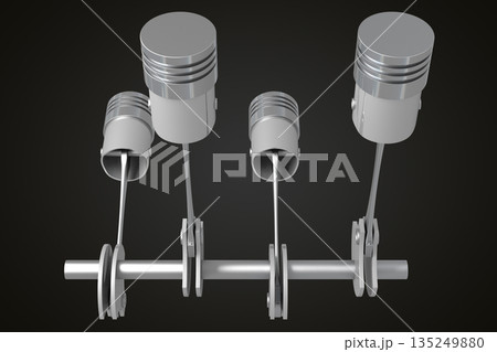 Four cylinder car engine isolated on black background 135249880