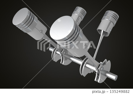 Four cylinder car engine isolated on black background 135249882