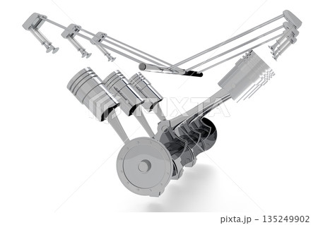 Six cylinder car engine isolated on white background Six cylinder car engine isolated on white background 135249902