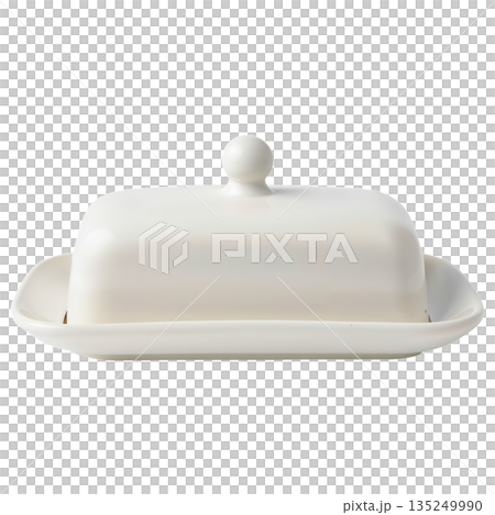 White Butter Dish With Lid on a Tray for Serving in Kitchen During Meal Preparation White Butter Dish With Lid on a Tray for Serving in Kitchen During Meal Preparation 135249990