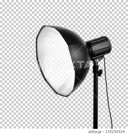 Studio Light Stands on a Tripod Ready for a Photoshoot Session at a Professional Studio Location 135250324