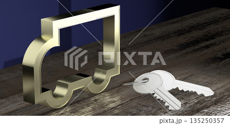 Geometrical truck shape and keys on wooden desks Geometrical truck shape and keys on wooden desks 135250357