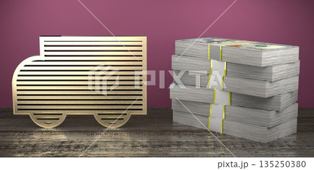 Truck shape and pile of money 135250380