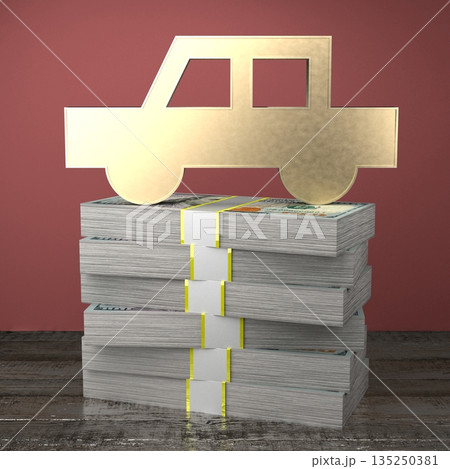 Passenger car shape on pile of money Passenger car shape on pile of money 135250381