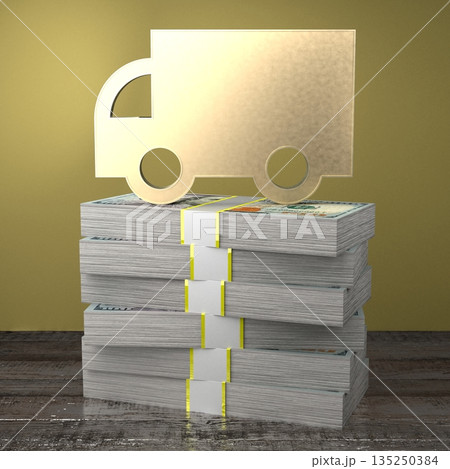 Truck shape on pile of money Truck shape on pile of money 135250384