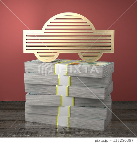 Passenger car shape on pile of money Passenger car shape on pile of money 135250387